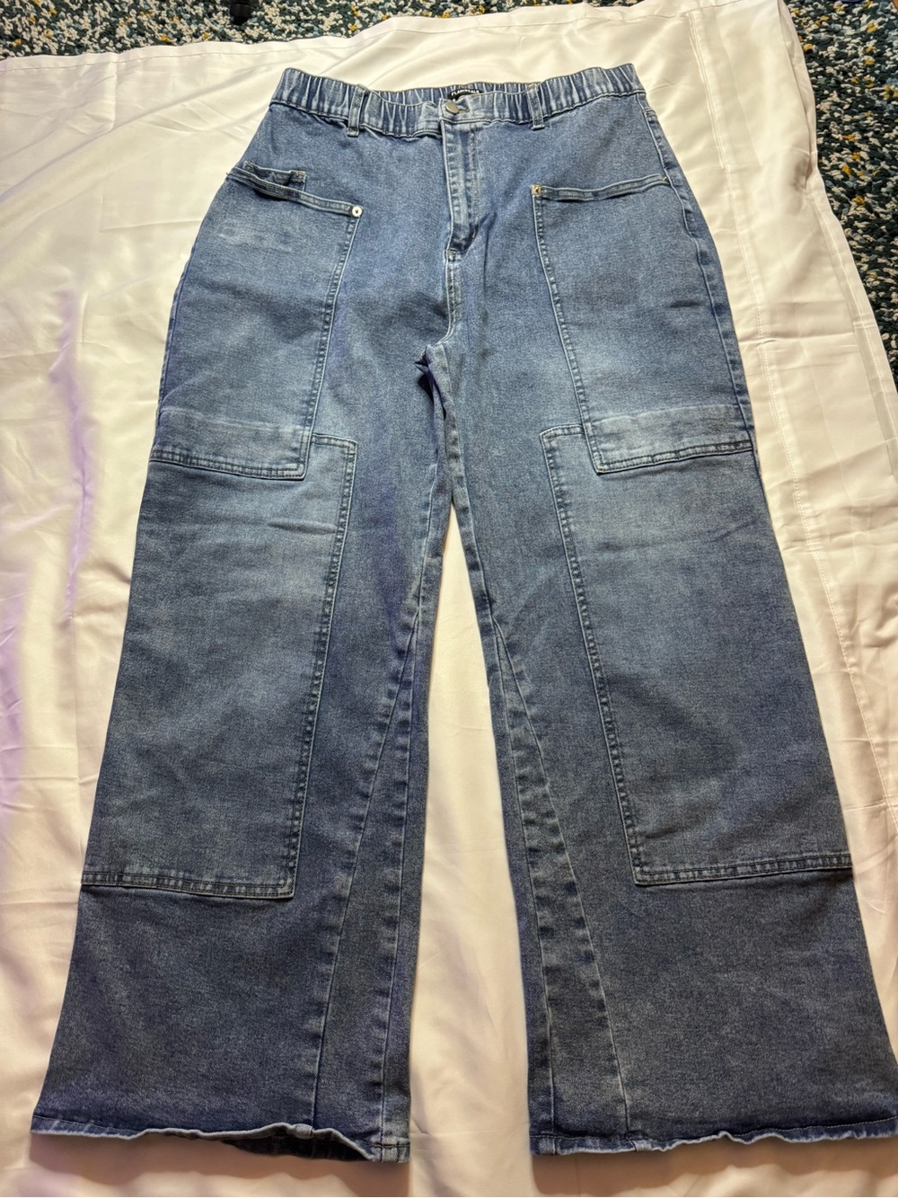 High-Rise Blue Wide-Leg Utility Jeans for Women